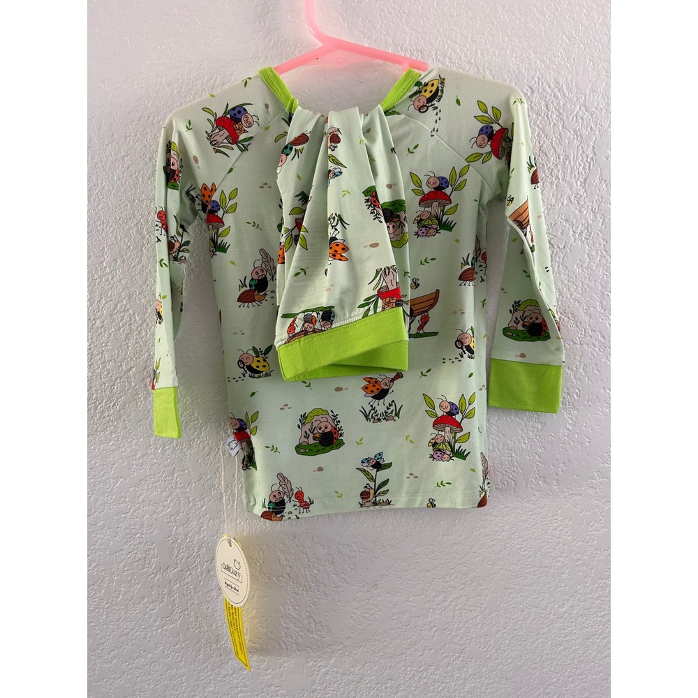 GettCozy Kids Bamboo Pajama Set Green Bug Mushroom Print NWT 2T Unisex